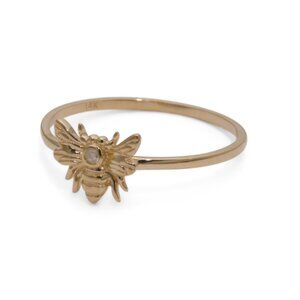WHITE LOTUS Gold 14kt Gold Petite Diamond Bee Ring